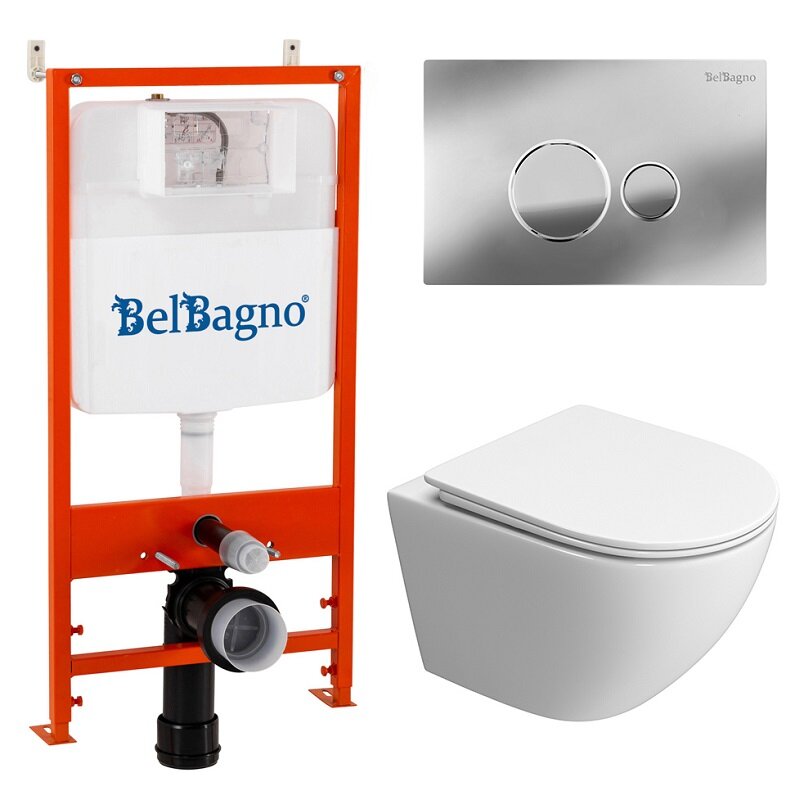 Изображение товара Инсталляция BelBagno с унитазом Uno-Tor BB5177CH-TOR/SC/BB026/BB081CR, подвесной, безободковый
