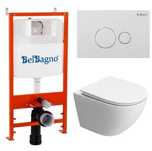 Изображение товара Инсталляция BelBagno с унитазом BelBagno Uno-Tor BB5177CH-TOR/SC/BB026/BB082BL, сиденье микролифт, клавиша смыва белая, белый, 3 в 1