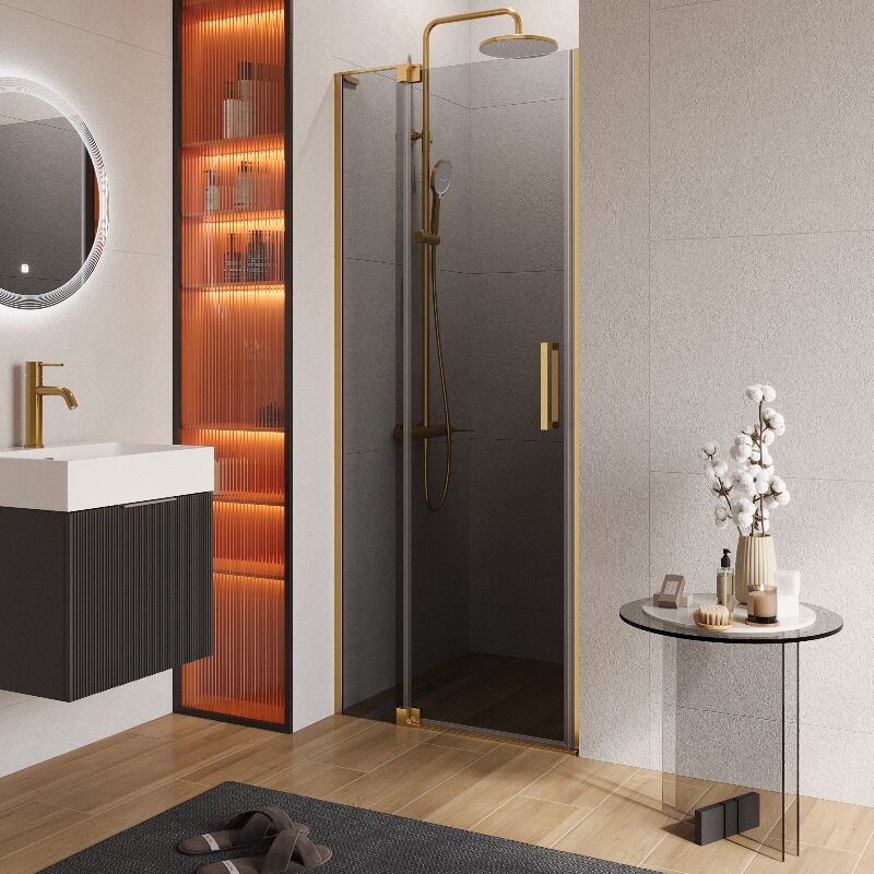 Изображение товара Душевая дверь Cezares SLIDER-B-1-80/90-GRIGIO-BORO, серебристое стекло, золотой профиль Изображение товара Душевая дверь Cezares SLIDER-B-1-80/90-GRIGIO-BORO, серебристое стекло, золотой профиль