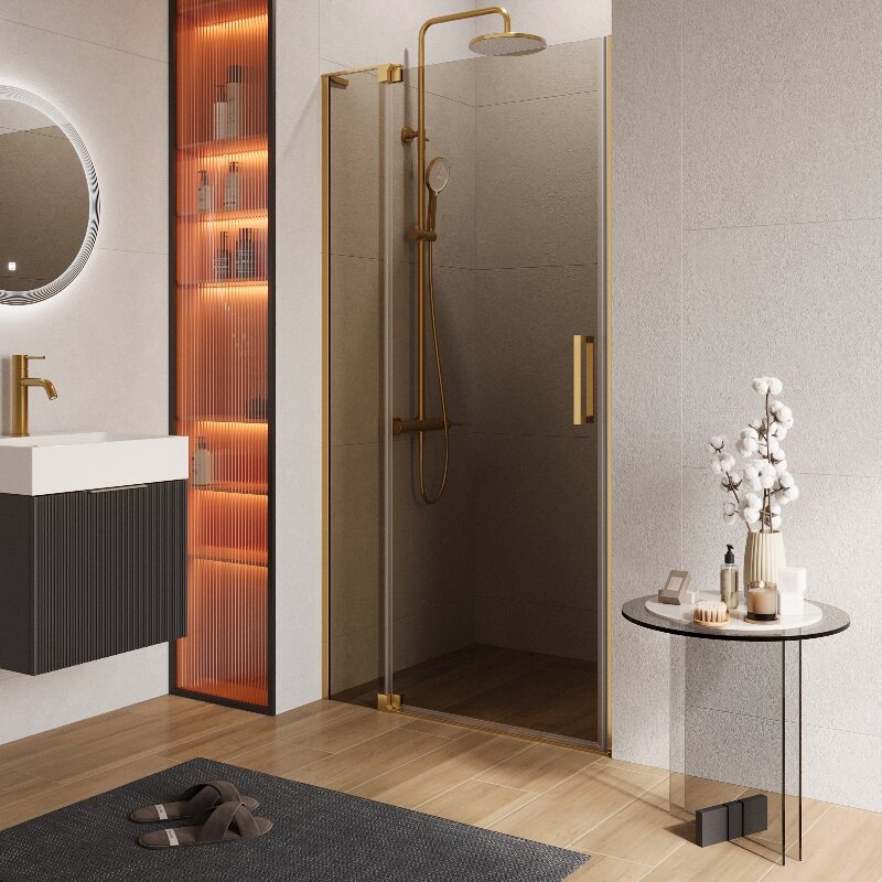 Изображение товара Душевая дверь Cezares SLIDER-B-1-90/100-BR-BORO из закаленного стекла 8 мм и профиля золото бронза