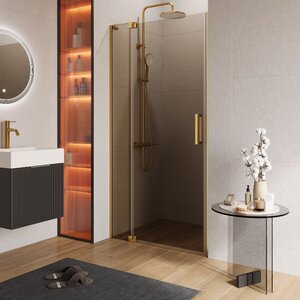 Изображение товара Душевая дверь Cezares SLIDER-B-1-90/100-BR-BORO из закаленного стекла 8 мм и профиля золото бронза