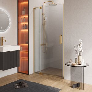 Изображение товара Душевая дверь Cezares SLIDER-B-1-90/100-C-BORO, 90/100 см, стекло прозрачное, профиль брашированное золото