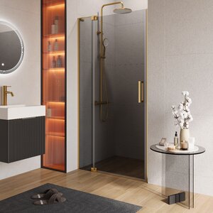 Изображение товара Душевая дверь Cezares SLIDER-B-1-90/100-GRIGIO-BORO, 90/100 см, стекло серое, профиль брашированное золото