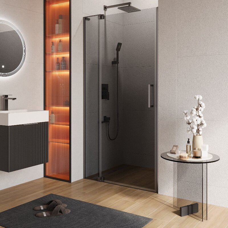 Изображение товара Душевая дверь Cezares SLIDER-B-1-90/100-GRIGIO-GM, 90/100 см, стекло серое, профиль оружейная сталь