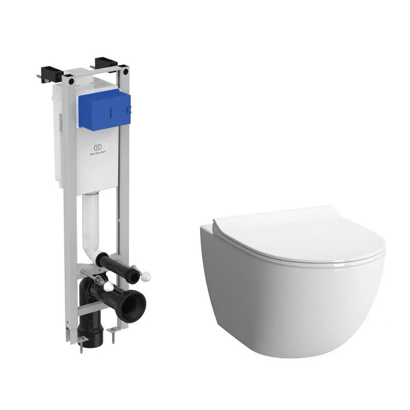 Изображение товара Безободковый унитаз Vitra Sento с инсталляцией Ideal Standard, микролифт, белый Изображение товара Безободковый унитаз Vitra Sento с инсталляцией Ideal Standard, микролифт, белый