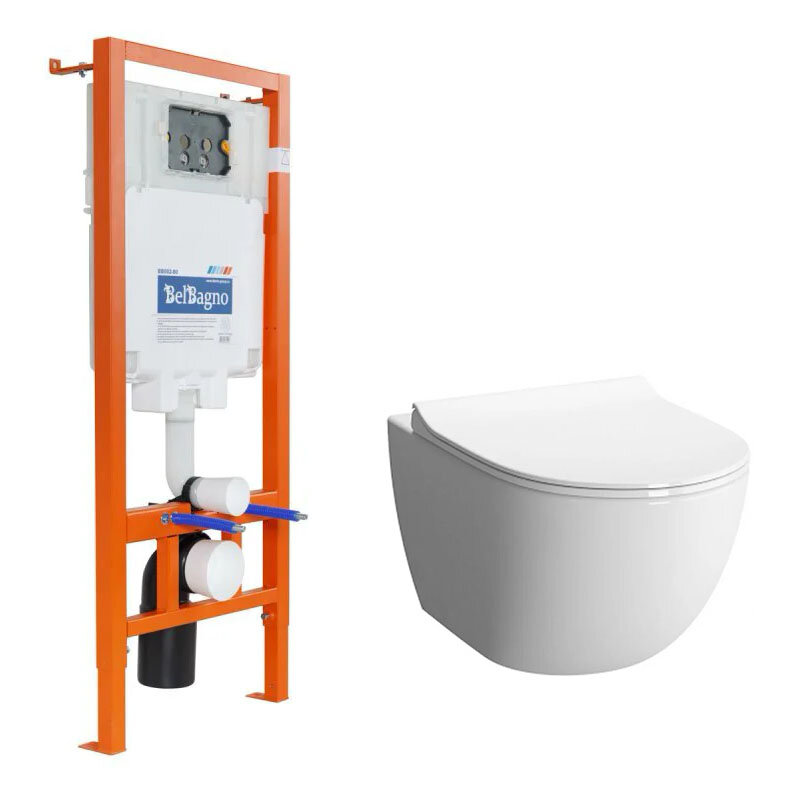 Изображение товара Инсталляция BelBagno с безободковым унитазом VitrA Sento, сиденье микролифт, BB002-80/7748B003-0075/130-003-009