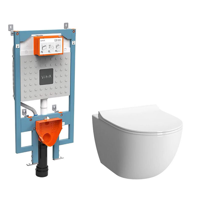 Изображение товара Инсталляция Vitra V-Fix Prime с безободковым унитазом Vitra Sento, сиденье микролифт, 768-5800-01/7748B003-0075/130-003-009