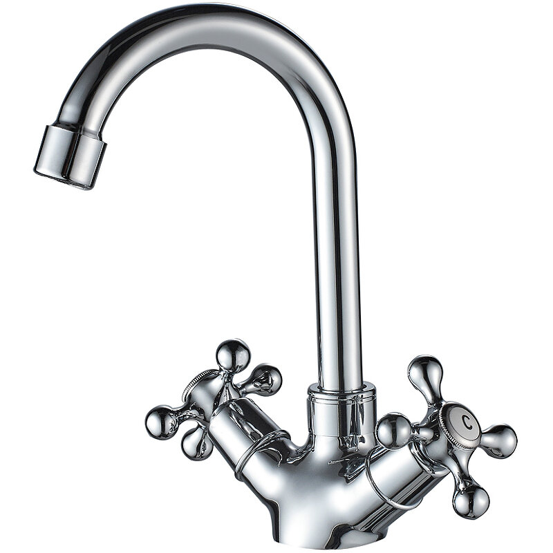 Изображение товара Смеситель WesnaArt Rassvet RAS02-230 для раковины, хром, двухвентильный, поворотный излив