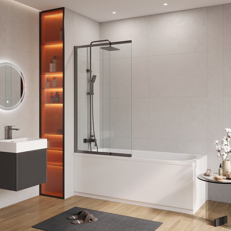 Изображение товара Душевая шторка на ванну Cezares SLIDER-VF-11-90/150-C-GM 90 см стекло прозрачное