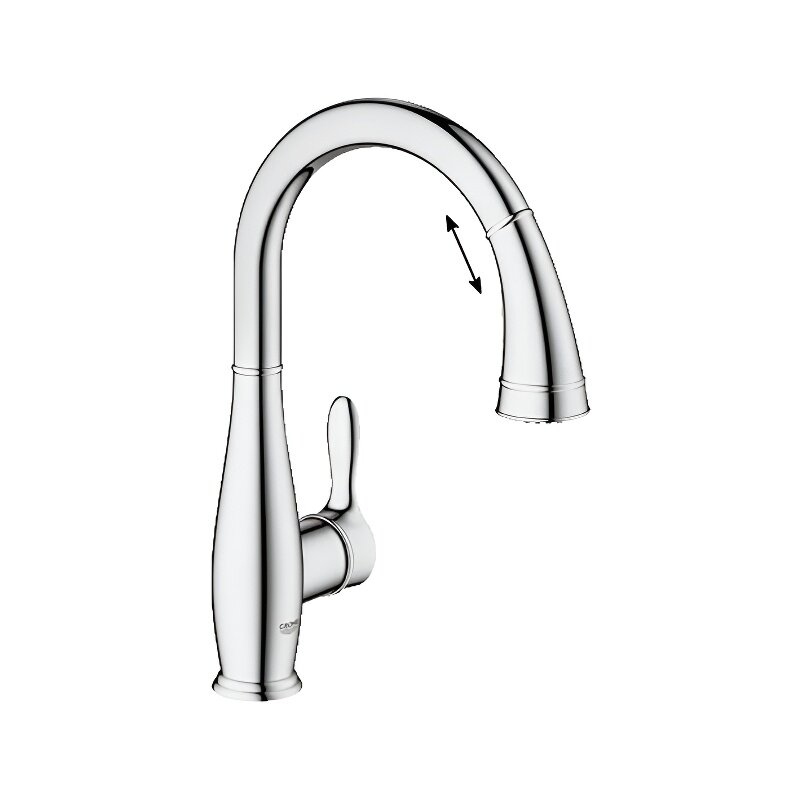 Изображение товара Смеситель для кухонной мойки Grohe Parkfield, 30215000, с вытяжным изливом, хром Изображение товара Смеситель для кухонной мойки Grohe Parkfield, 30215000, с вытяжным изливом, хром