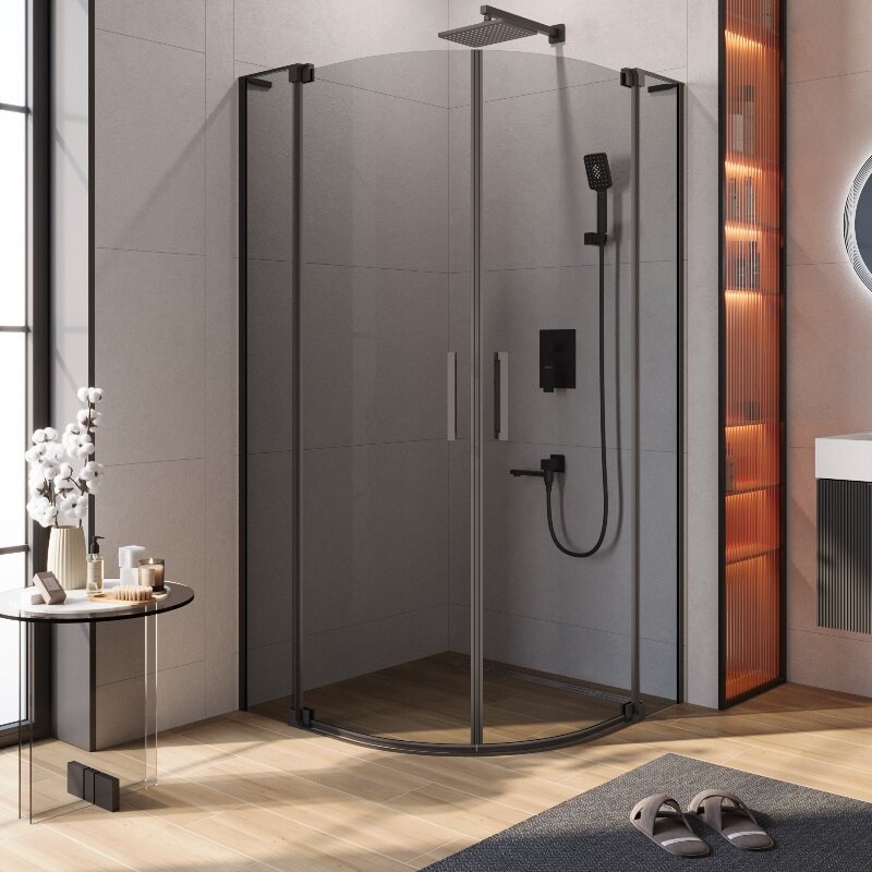 Изображение товара Душевой уголок Cezares SLIDER-R-2-90/100-GRIGIO-NERO 90x90 или 100x90 см стекло серый профиль черны