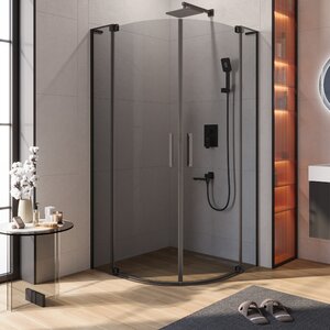 Изображение товара Душевой уголок Cezares SLIDER-R-2-90/100-GRIGIO-NERO, 90/100 х 90/100 см, стекло серый, профиль черный матовый