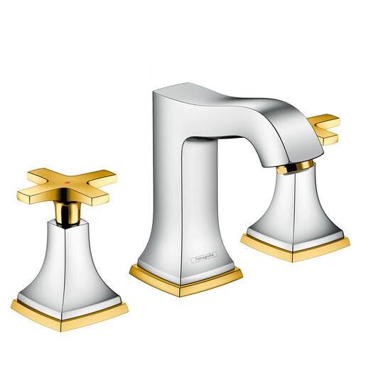 Изображение товара Смеситель для раковины Hansgrohe Metropol Classic на 3 отверстия хром и золото