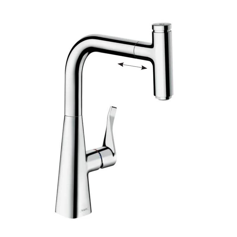 Изображение товара Смеситель для кухонной мойки Hansgrohe Metris Select, 14857000, с выдвижным изливом, хром Изображение товара Смеситель для кухонной мойки Hansgrohe Metris Select, 14857000, с выдвижным изливом, хром