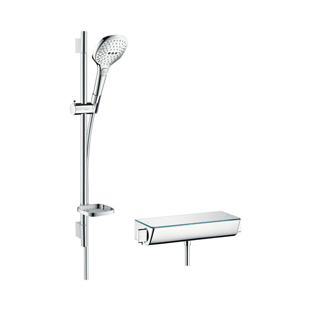 Изображение товара Смеситель для душа Hansgrohe Raindance Select E, 27038400, термостатический, с душевым гарнитуром и штангой, хром/белый