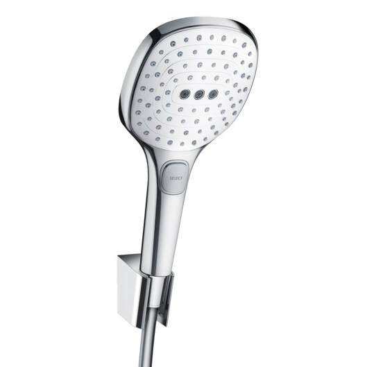 Изображение товара Душевой гарнитур Hansgrohe Raindance Select E 120 Porter Set 26700400, корпус хром, лицевая часть белая, 3 режима струи