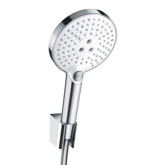 Изображение товара Душевой гарнитур Hansgrohe Raindance Select S 120 26721400, корпус хром, лицевая часть белая, 3 режима струи Изображение товара Душевой гарнитур Hansgrohe Raindance Select S 120 26721400, корпус хром, лицевая часть белая, 3 режима струи