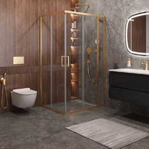 Изображение товара Душевой уголок Cezares MOLVENO-AH-21-90+30-C-BORO-IV 120х90 см прозрачное стекло золото