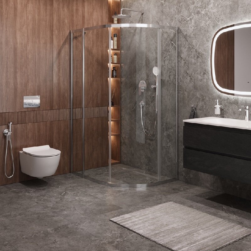 Изображение товара Душевой уголок Cezares MOLVENO-RH-1-110/90-C-Cr-IV хром прозрачное стекло асимметричный 110x90 см