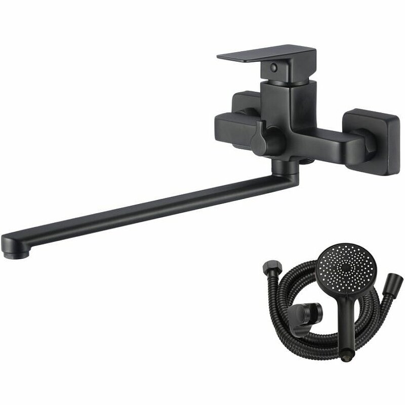 Изображение товара Смеситель для ванны и душа WesnaArt Narcis NAR06-320BL-25221, с душевым гарнитуром, черный матовый