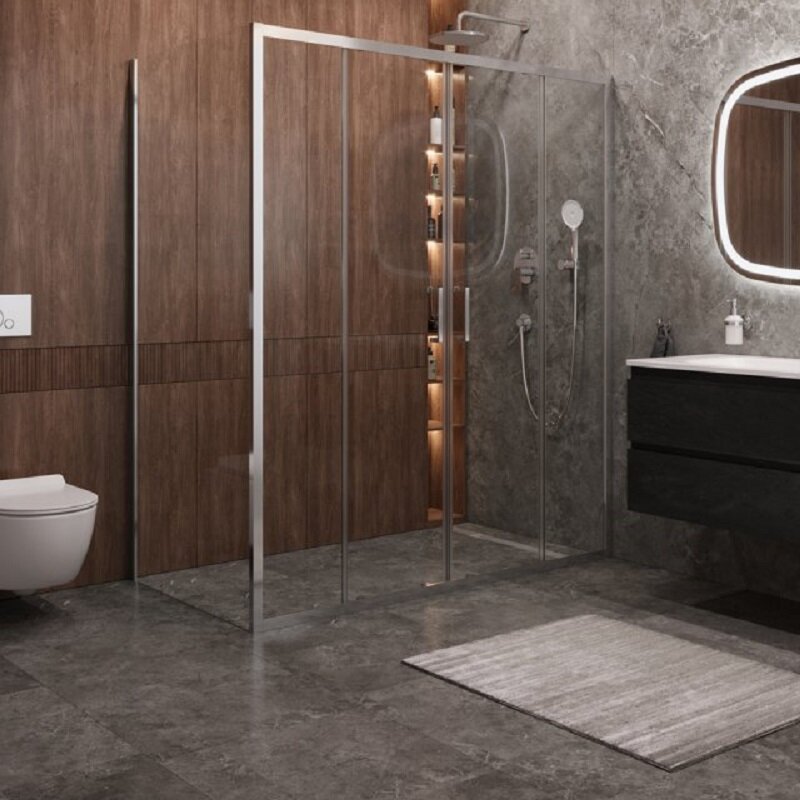 Изображение товара Душевой уголок Cezares MOLVENO-AH-2/1-170/100-C-Cr-IV, прямоугольный, прозрачное стекло, хром профи