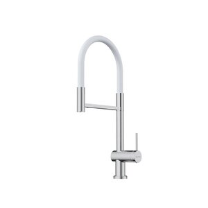 Изображение товара Смеситель для кухонной мойки Omoikiri 4994450 Kanto-2, гибкий излив, с подключением к фильтру, белый/нержавеющая сталь