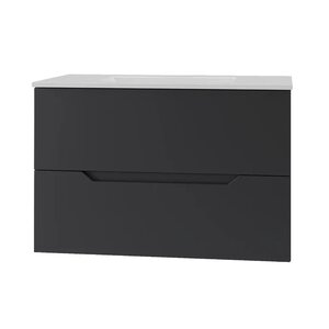 Изображение товара Тумба с раковиной Orange Line Li-70Tub+Ra, 70 см, подвесная, цвет черный матовый Soft Touch