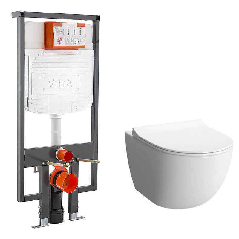 Изображение товара Инсталляция Vitra с безободковым унитазом Vitra Sento, сиденье микролифт, 748-5800-01/7748B003-0075/130-003-009