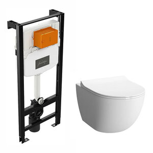 Изображение товара Инсталляция Jacob Delafon с безободковым унитазом Vitra Sento, сиденье микролифт, E24156-NF/7748B003-0075/130-003-009