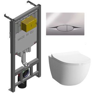 Изображение товара Инсталляция Jacob Delafon с безободковым унитазом Vitra Sento, сиденье микролифт, клавиша смыва, E21822-CP/7748B003-0075/130-003-009