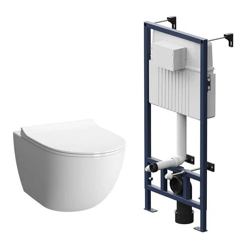 Изображение товара Безободковый унитаз Vitra Sento с инсталляцией Am.Pm ProC и сиденьем микролифт