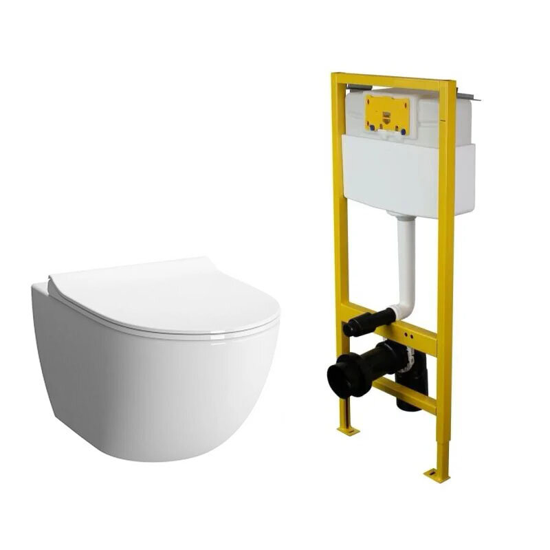 Изображение товара Инсталляция Elsen с безободковым унитазом Vitra Sento, сиденье микролифт EIN500