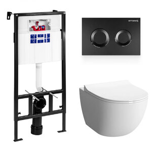 Изображение товара Инсталляция Bettoserb Sava Fix Slim с безободковым унитазом Vitra Sento, сиденье микролифт, клавиша смыва, SET40006467/7748B003-0075/130-003-009