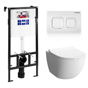 Изображение товара Инсталляция Bettoserb Sava Fix Slim с безободковым унитазом Vitra Sento, сиденье микролифт, клавиша смыва, SET40006470/7748B003-0075/130-003-009