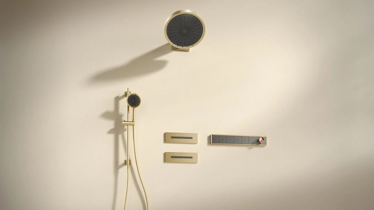 Изображение товара Душевая система Arrow ARQ14H889CG термостатическая золотая с верхним и ручным душем