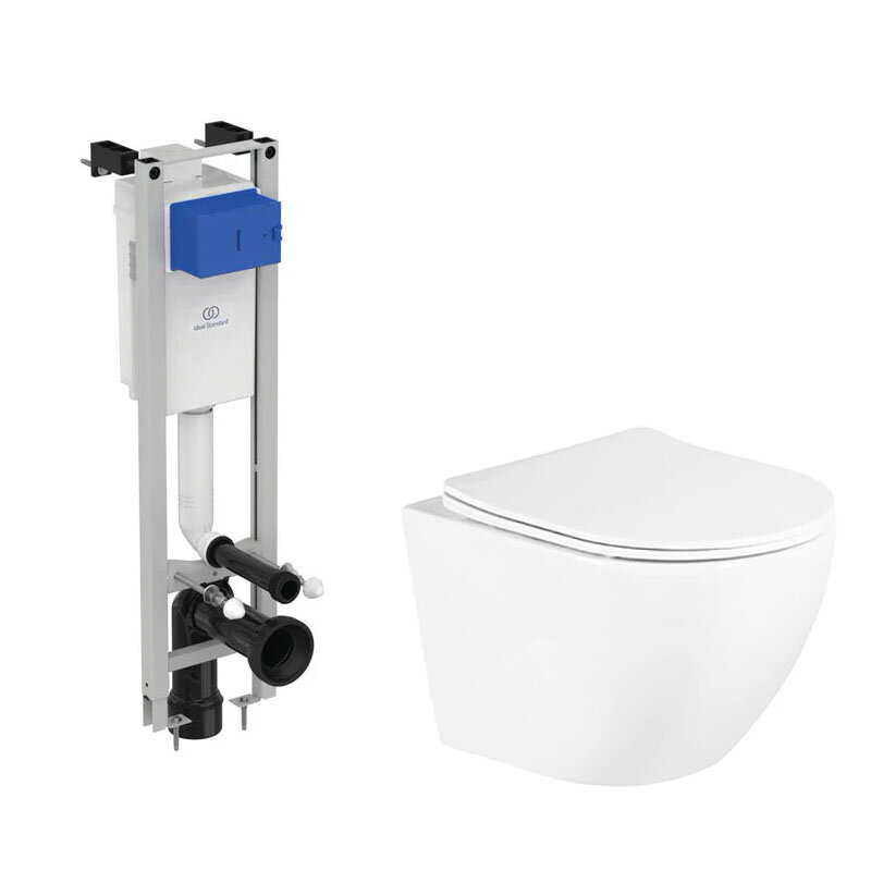 Изображение товара Инсталляция Ideal Standard с безободковым унитазом BelBagno UNO, сиденье микролифт, E233267/BB3105CHR/SC