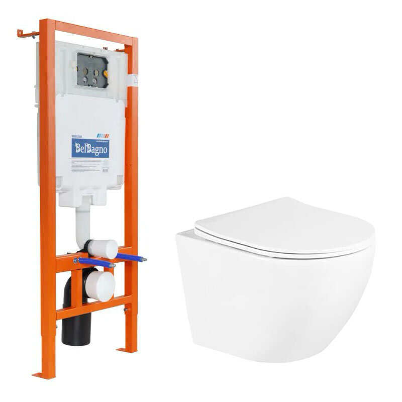 Изображение товара Инсталляция BelBagno с безободковым унитазом UNO, подвесная, белая, установленная в италии
