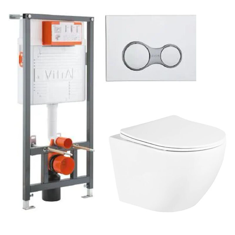 Изображение товара Инсталляция Vitra Rapid с безободковым унитазом BelBagno UNO, скрытая система, белый