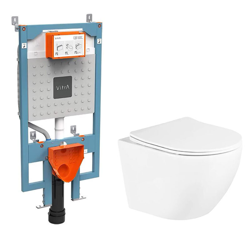 Изображение товара Инсталляция для унитаза Vitra V-Fix Prime и безободковый унитаз BelBagno UNO с сиденьем микролифт