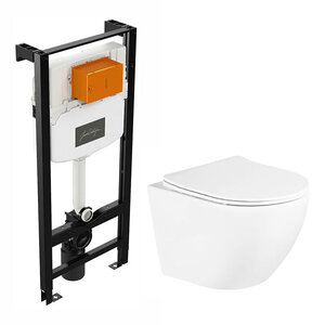 Изображение товара Инсталляция Jacob Delafon с безободковым унитазом BelBagno UNO, сиденье микролифт, E24156-NF/BB3105CHR/SC