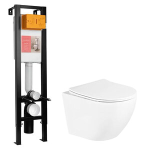 Изображение товара Инсталляция Jacob Delafon с безободковым унитазом BelBagno UNO, сиденье микролифт, E33130RU-NF/BB3105CHR/SC