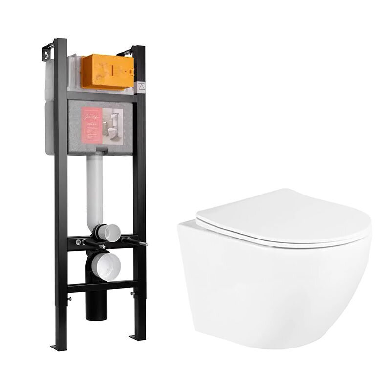 Изображение товара Комплект подвесной унитаз BelBagno UNO с инсталляцией Jacob Delafon белый