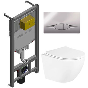 Изображение товара Инсталляция Jacob Delafon с безободковым унитазом BelBagno UNO, сиденье микролифт, клавиша смыва, E21822-CP/BB3105CHR/SC