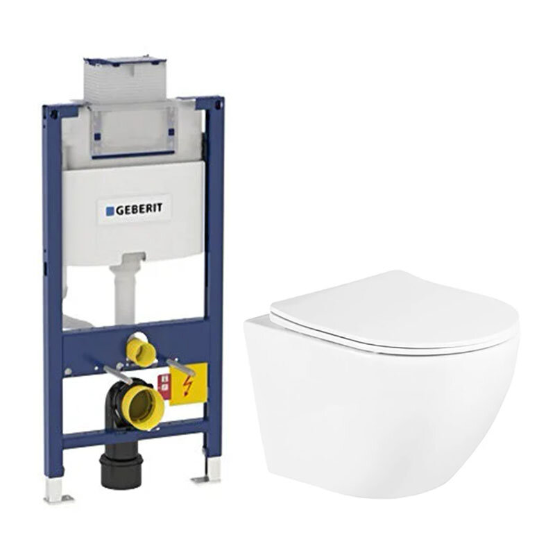 Изображение товара Инсталляция Geberit Omega с безободковым унитазом BelBagno UNO, сиденье микролифт, 111.030.00.1/BB3105CHR/SC