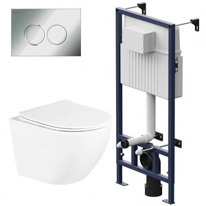 Изображение товара Инсталляция Am.Pm ProC с безободковым унитазом BelBagno UNO, сиденье микролифт, клавиша смыва, I012707/BB3105CHR/SC/I070151