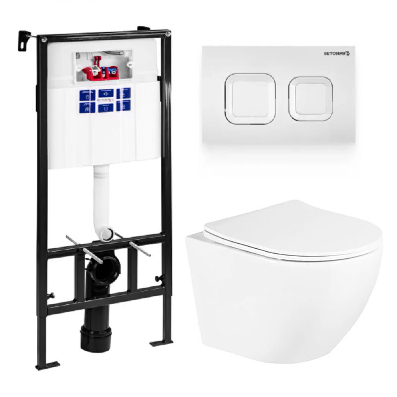 Изображение товара Инсталляция Bettoserb Sava Fix Slim с безободковым унитазом BelBagno UNO, микролифт, клавиша