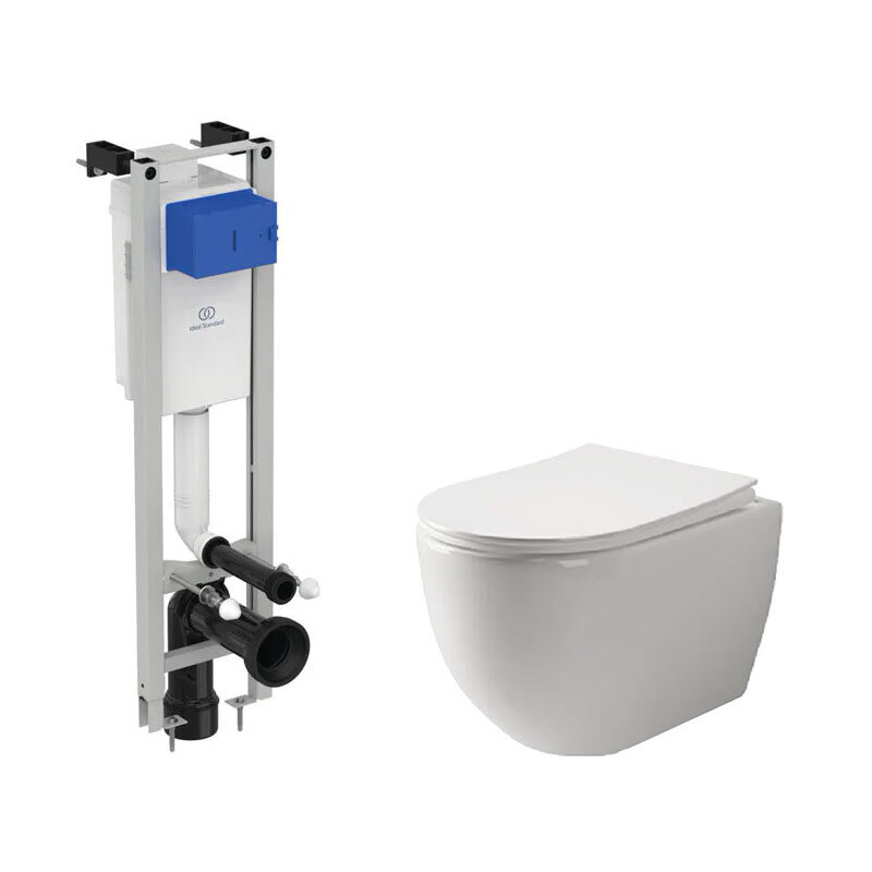 Изображение товара Инсталляция Ideal Standard с безободковым унитазом Ceramicanova Mia Rimless сиденье микролифт, E233267/CN1805, сантехфарфор