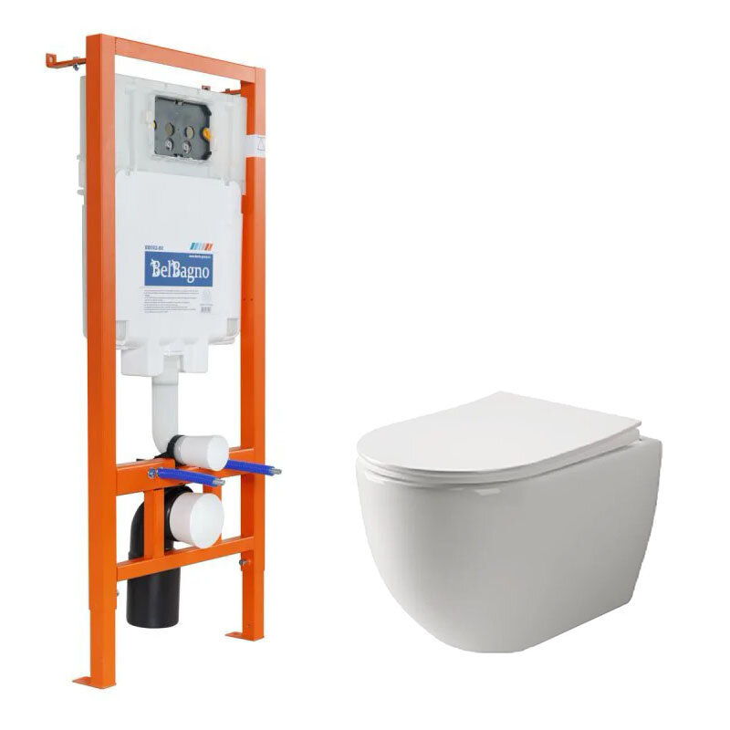 Изображение товара Инсталляция BelBagno с безободковым унитазом Ceramicanova Mia Rimless сиденье микролифт, BB002-80/CN1805, сантехфарфор