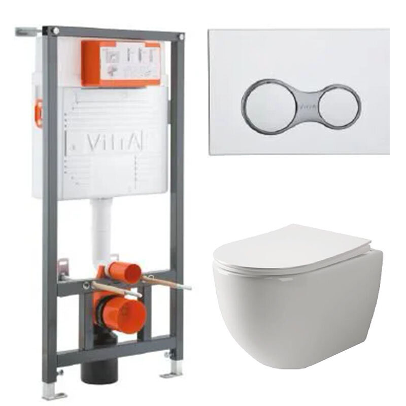 Изображение товара Инсталляция Vitra Rapid с безободковым унитазом Ceramicanova Mia Rimless сиденье микролифт, сантехфарфор, клавиша смыва, 742-5800-01/CN1805/740-0480