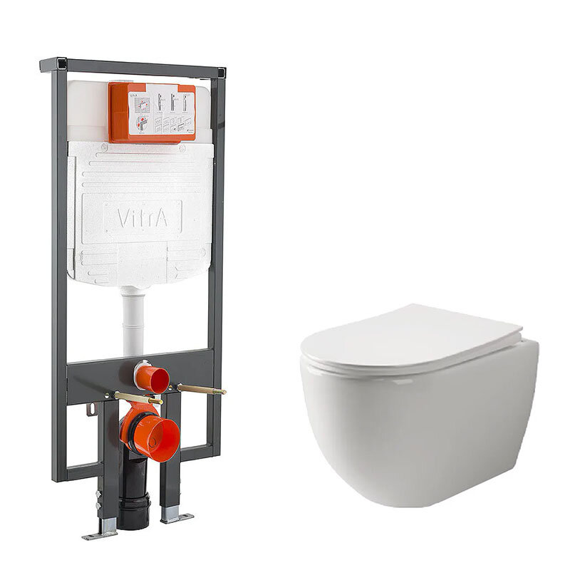 Изображение товара Инсталляция Vitra с безободковым унитазом Ceramicanova Mia Rimless и сиденьем микролифт